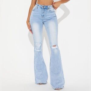 Fashion Nova tall girl bye high a Rise flair jeans light blue wash